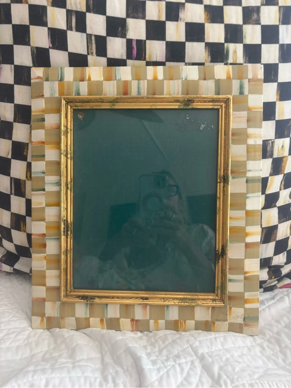 MacKenzie-Childs parchment frame in Gold, Cream, Tan and Green parchment design